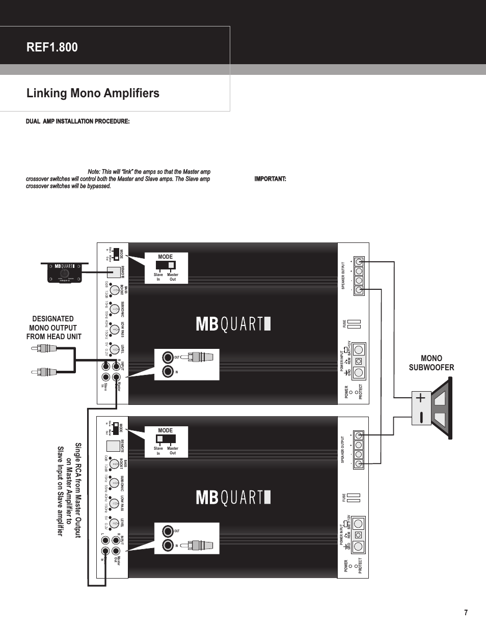 Linking mono amplifiers ref1.800, Mono subwoofer | MB QUART REF4.50 User Manual | Page 8 / 11
