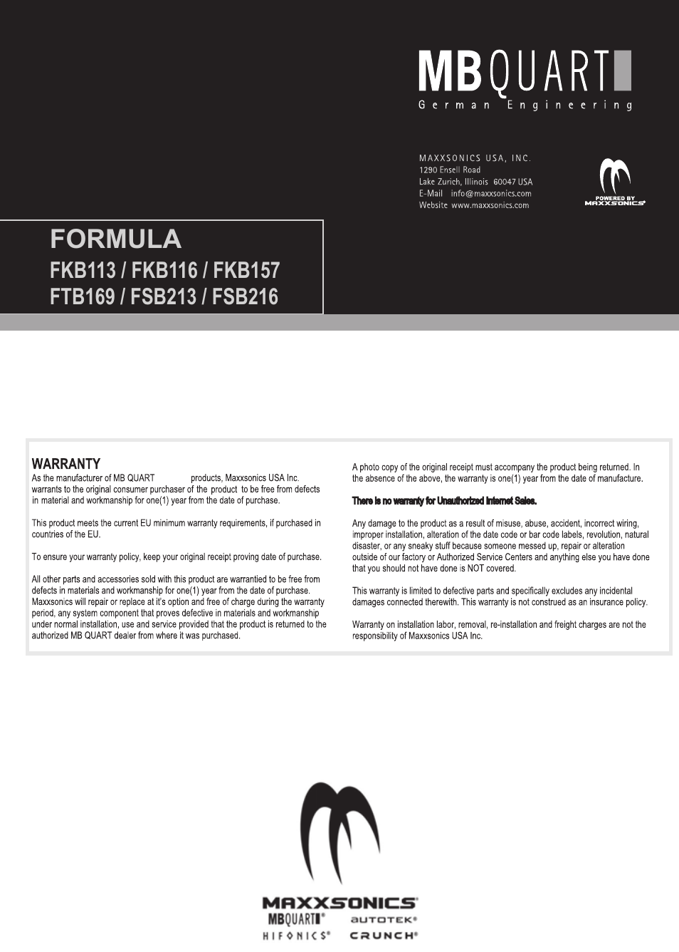Mbq formula speaker manual back cover, Formula | MB QUART FSB216 User Manual | Page 12 / 12