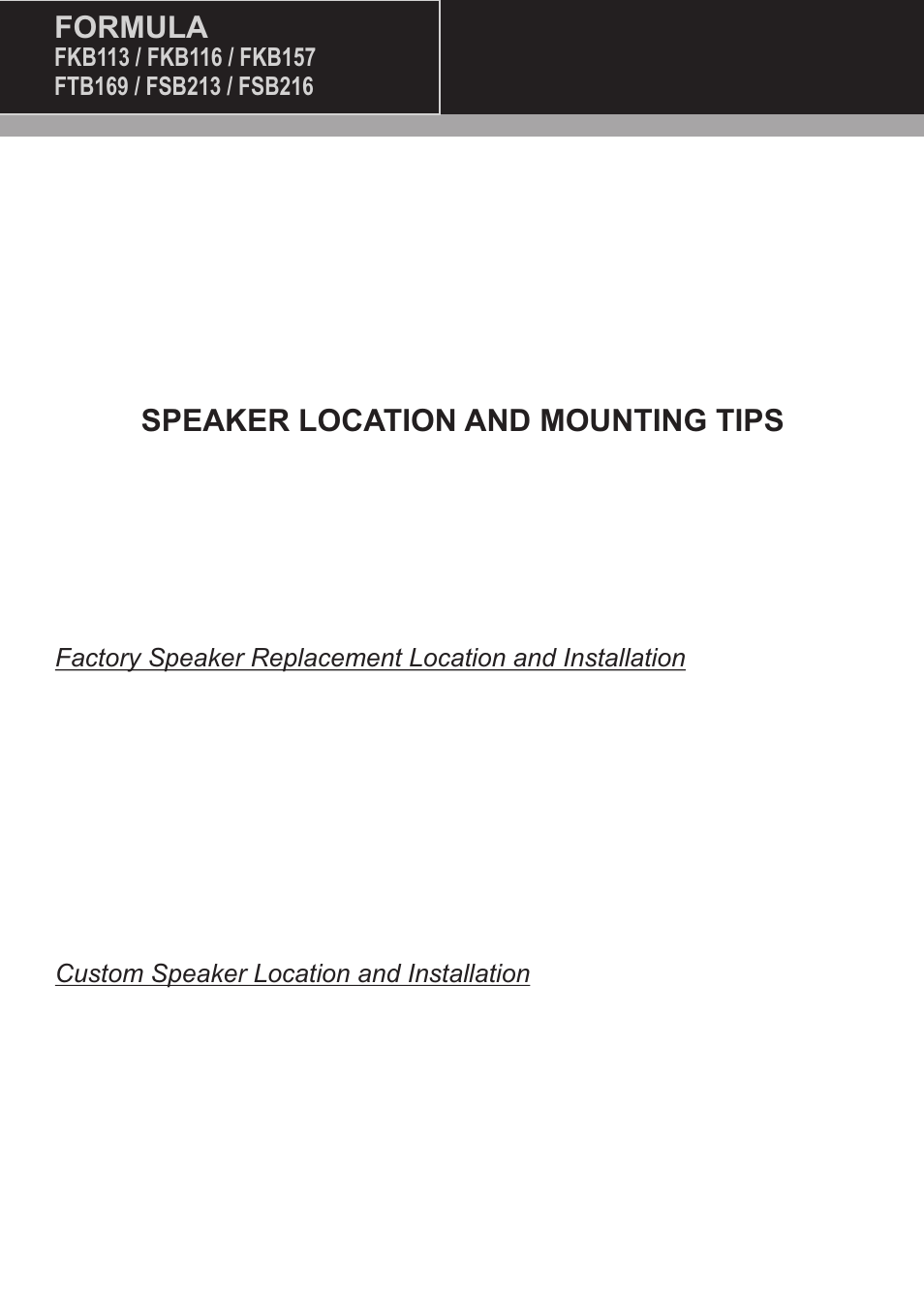 Formula, Speaker location and mounting tips | MB QUART FSB216 User Manual | Page 2 / 12