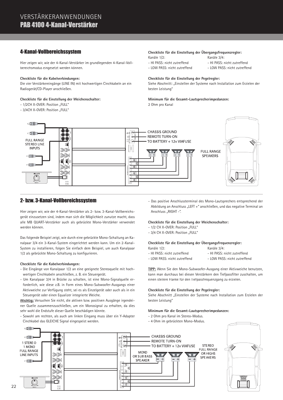 Kanal-vollbereichssystem, Bzw. 3-kanal-vollbereichssystem | MB QUART PAB 1200.1 D User Manual | Page 22 / 88