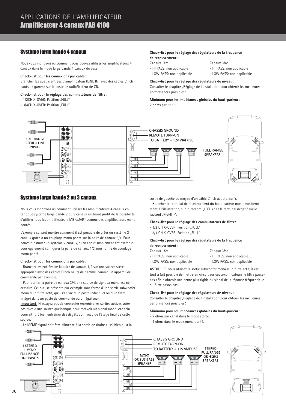 Système large bande 4 canaux, Système large bande 2 ou 3 canaux | MB QUART PAB 1200.1 D User Manual | Page 36 / 88