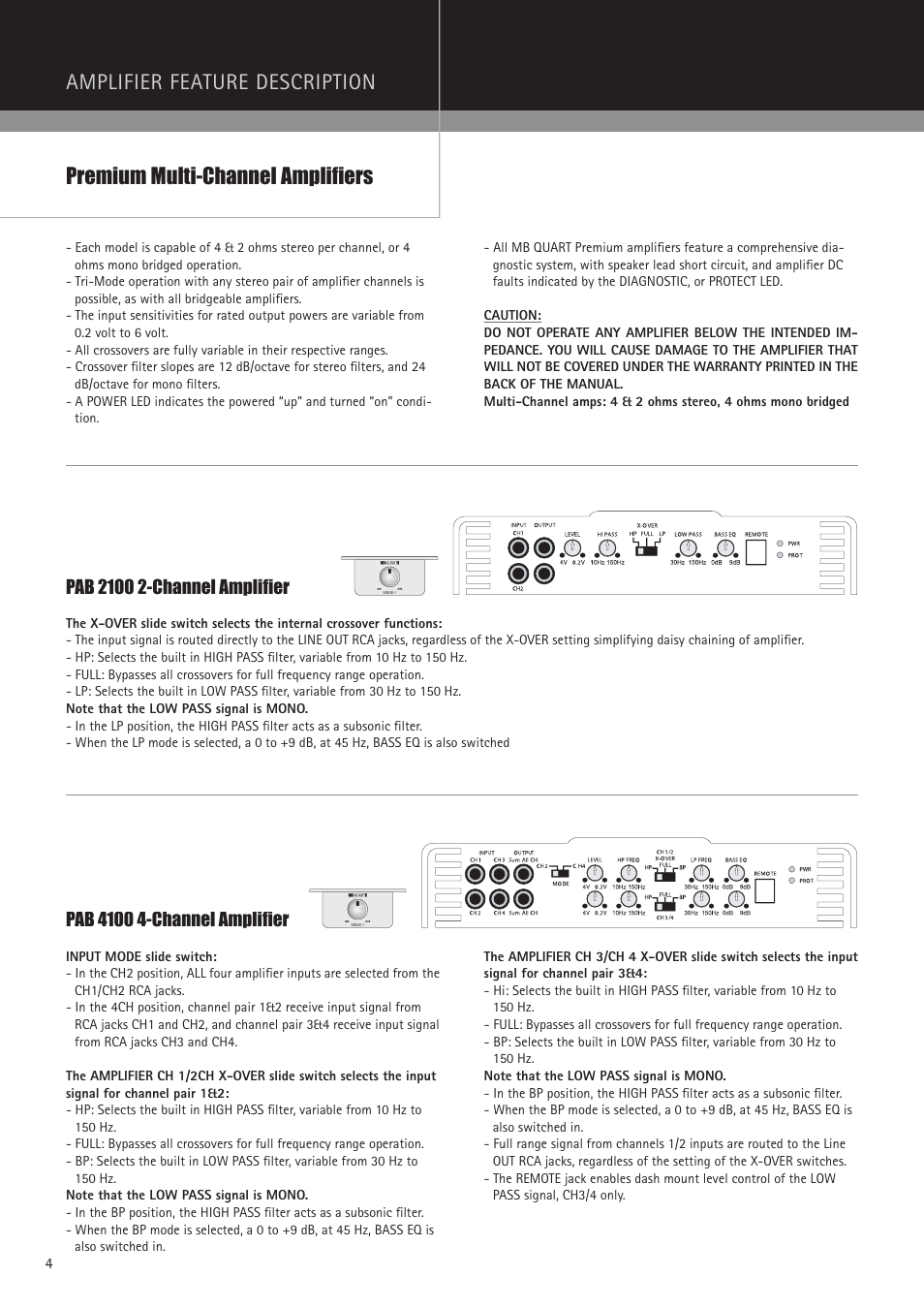 Amplifier feature description, Premium multi-channel amplifiers | MB QUART PAB 1200.1 D User Manual | Page 4 / 88