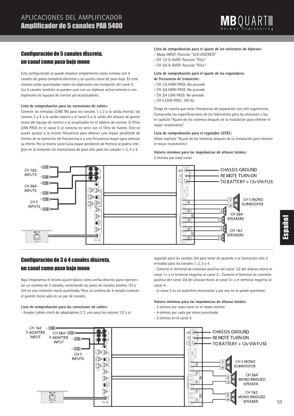 Es pa ño l | MB QUART PAB 1200.1 D User Manual | Page 53 / 88