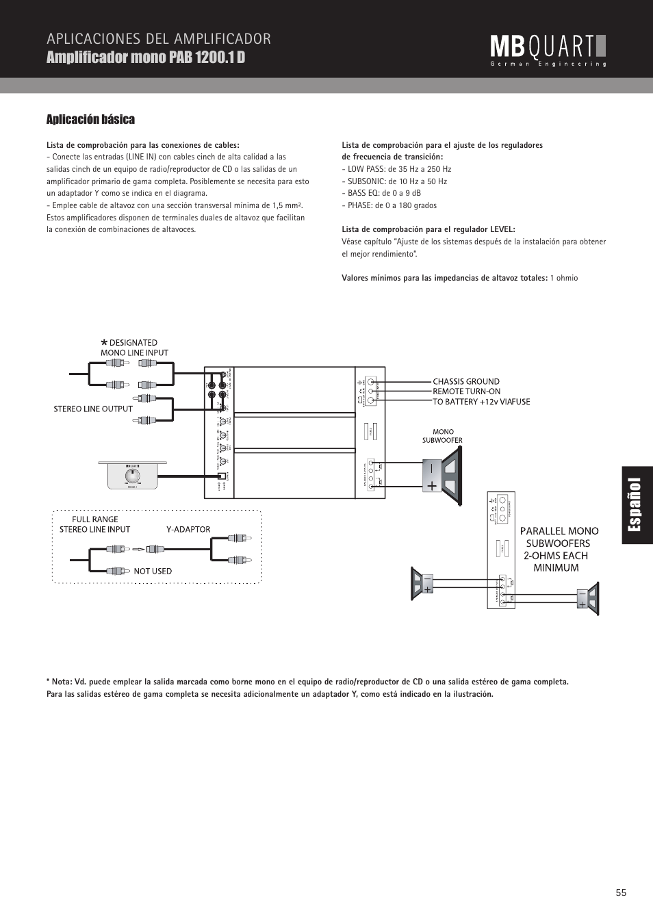 Es pa ño l | MB QUART PAB 1200.1 D User Manual | Page 55 / 88