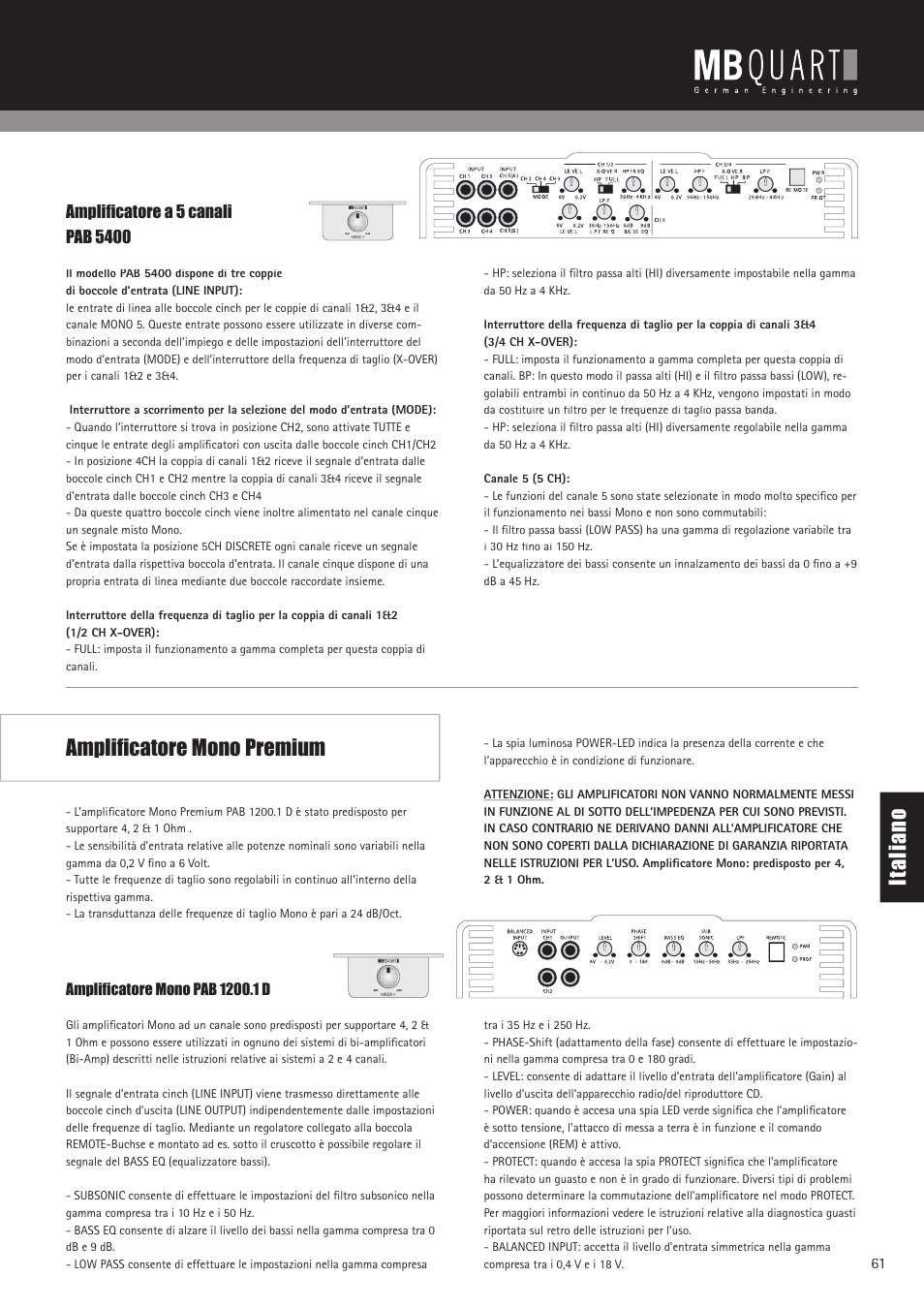 It al ia no amplificatore mono premium | MB QUART PAB 1200.1 D User Manual | Page 61 / 88