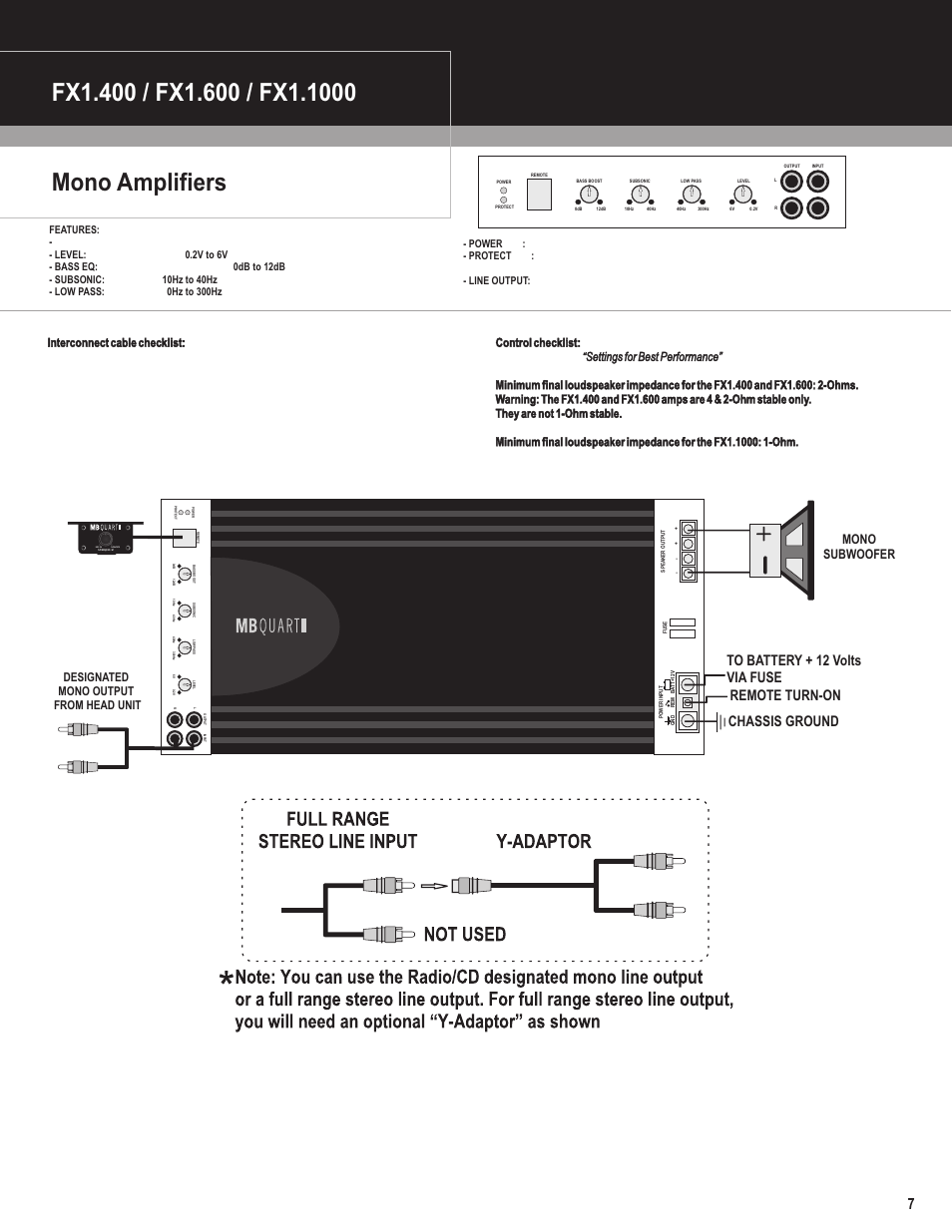 Mono subwoofer, Designated mono output from head unit | MB QUART FX1.1000 User Manual | Page 8 / 11