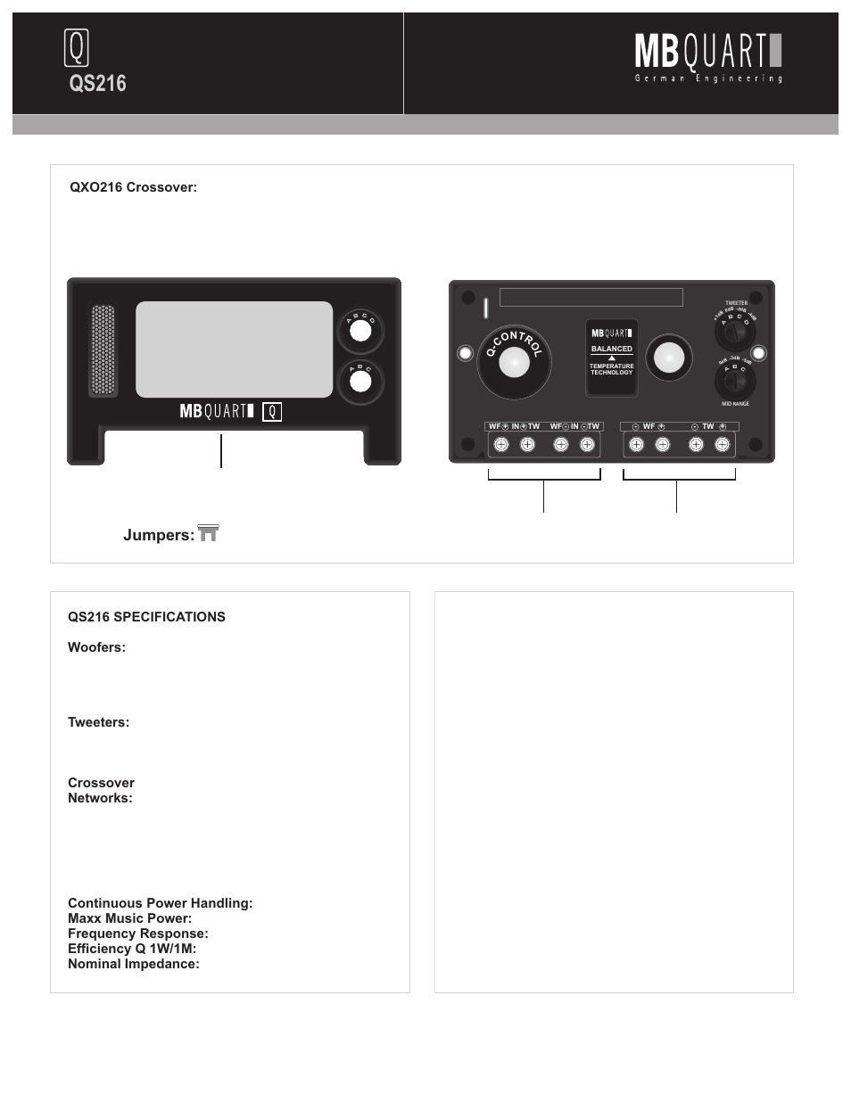 Qs216, Jumpers: x 2 per crossover | MB QUART QS216 User Manual | Page 3 / 8