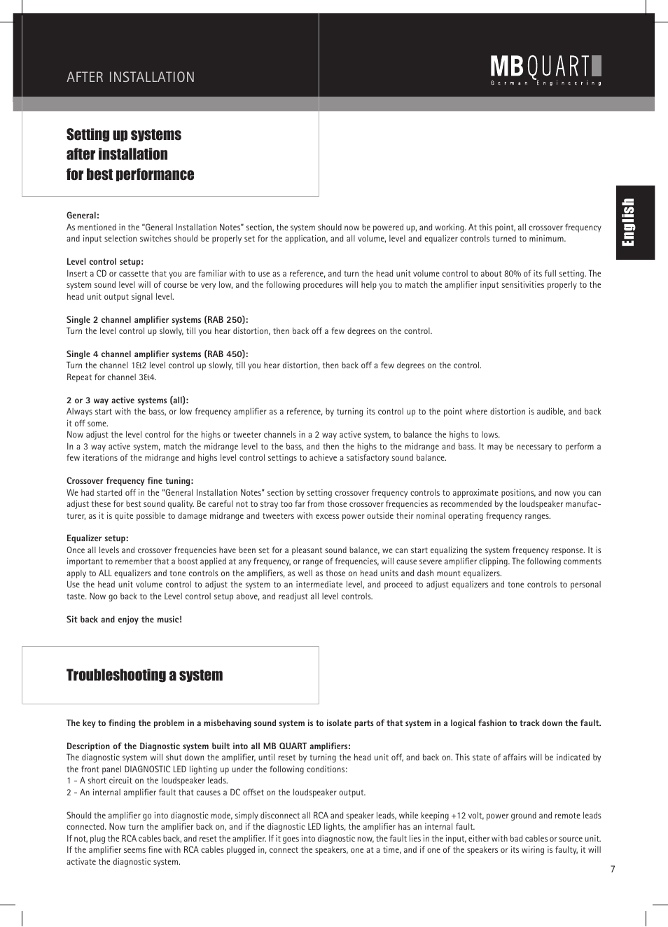 Troubleshooting a system en gl is h | MB QUART RAB 1450 User Manual | Page 7 / 56