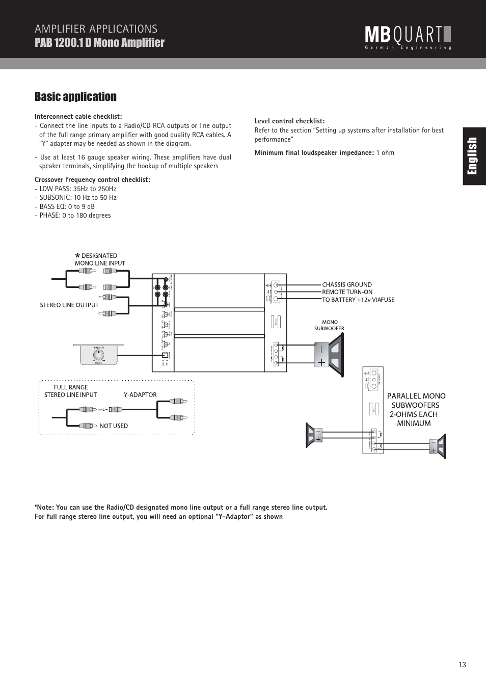 En gl is h, Basic application | MB QUART PAB 2100c User Manual | Page 13 / 88