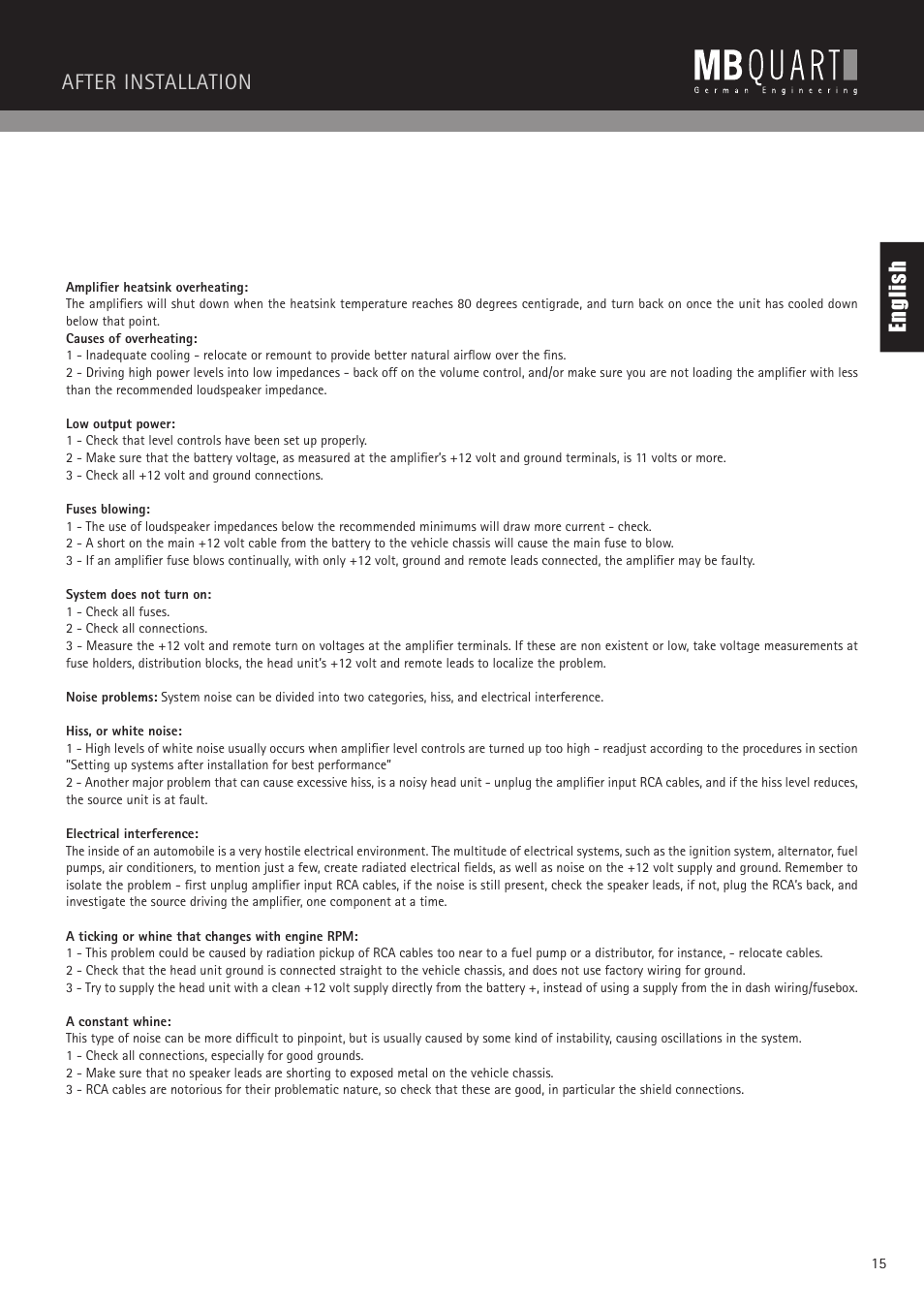 After installation, En gl is h | MB QUART PAB 2100c User Manual | Page 15 / 88