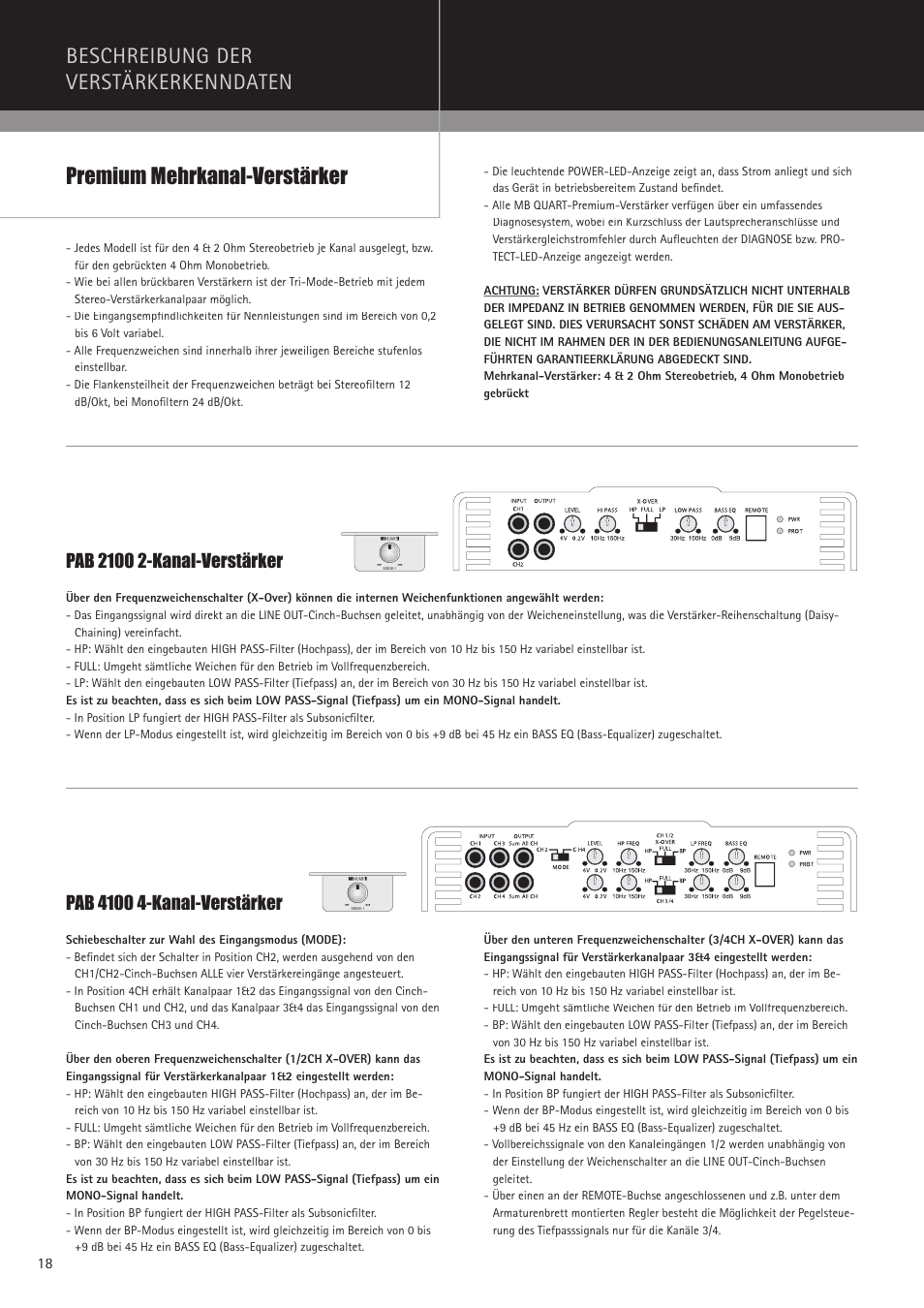 Premium mehrkanal-verstärker, Beschreibung der verstärkerkenndaten | MB QUART PAB 2100c User Manual | Page 18 / 88