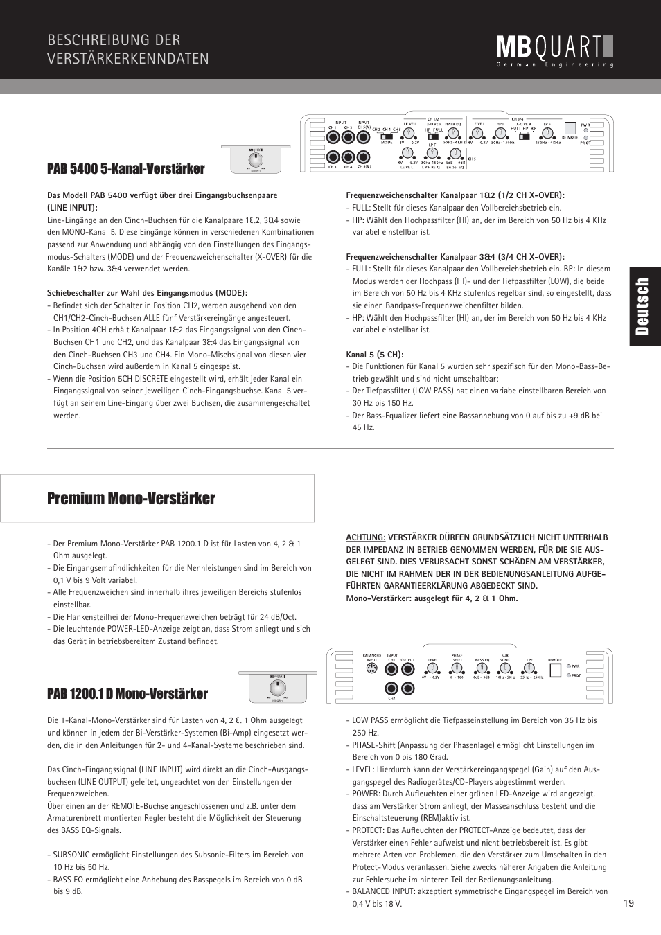 De ut sc h premium mono-verstärker, Beschreibung der verstärkerkenndaten | MB QUART PAB 2100c User Manual | Page 19 / 88