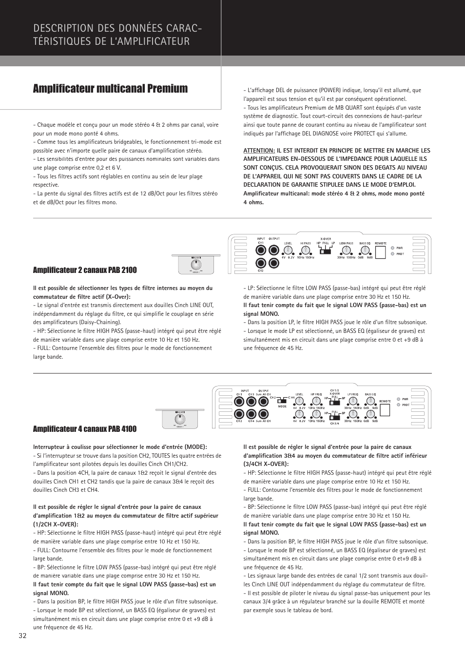 Amplificateur multicanal premium | MB QUART PAB 2100c User Manual | Page 32 / 88