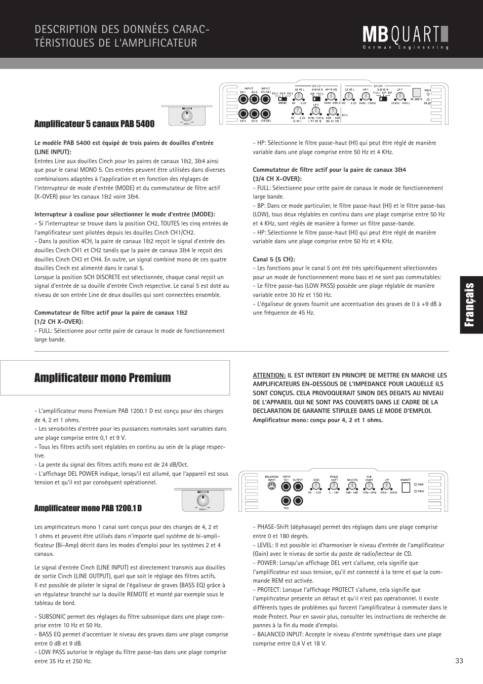 Fr an ça is amplificateur mono premium | MB QUART PAB 2100c User Manual | Page 33 / 88
