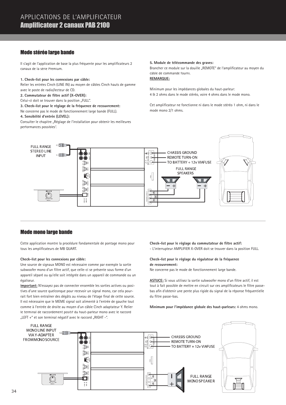 Mode stéréo large bande, Mode mono large bande | MB QUART PAB 2100c User Manual | Page 34 / 88