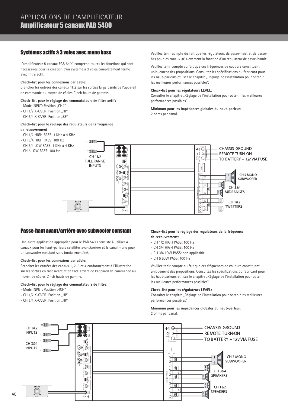 Systèmes actifs à 3 voies avec mono bass, Passe-haut avant/arrière avec subwoofer constant | MB QUART PAB 2100c User Manual | Page 40 / 88
