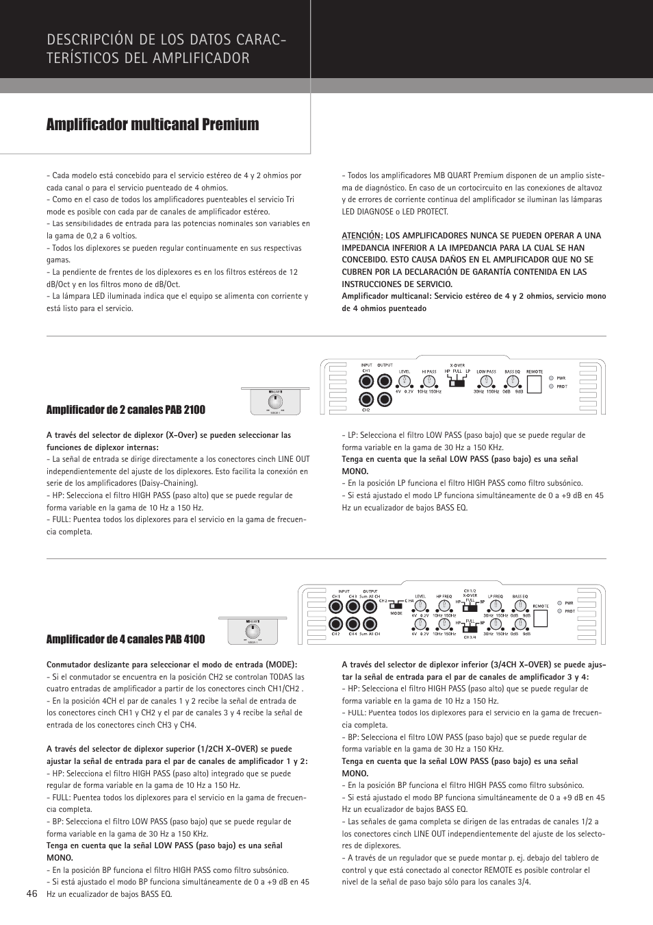 Amplificador multicanal premium | MB QUART PAB 2100c User Manual | Page 46 / 88