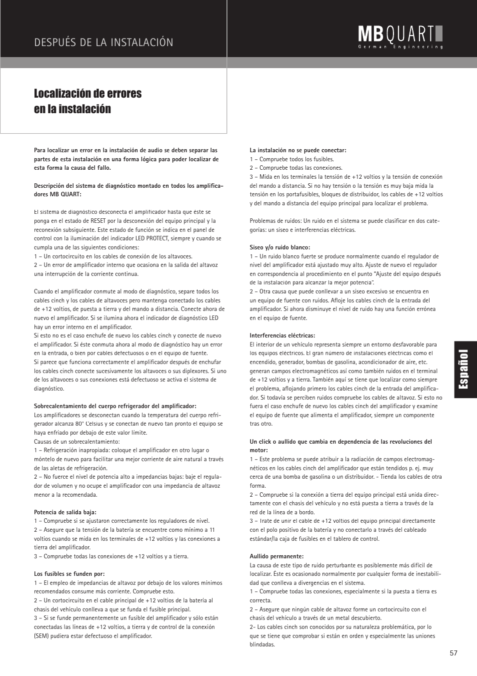 Es pa ño l | MB QUART PAB 2100c User Manual | Page 57 / 88