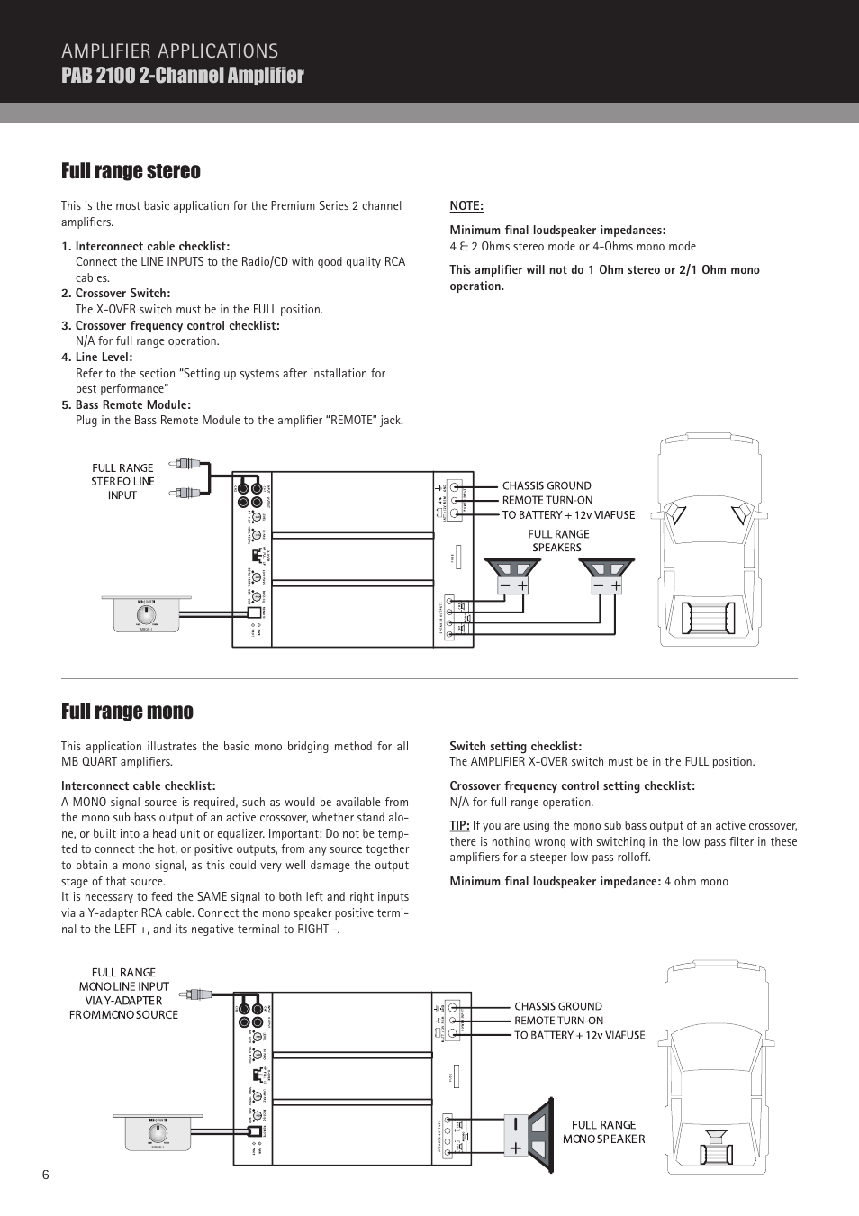 Full range stereo, Full range mono | MB QUART PAB 2100c User Manual | Page 6 / 88