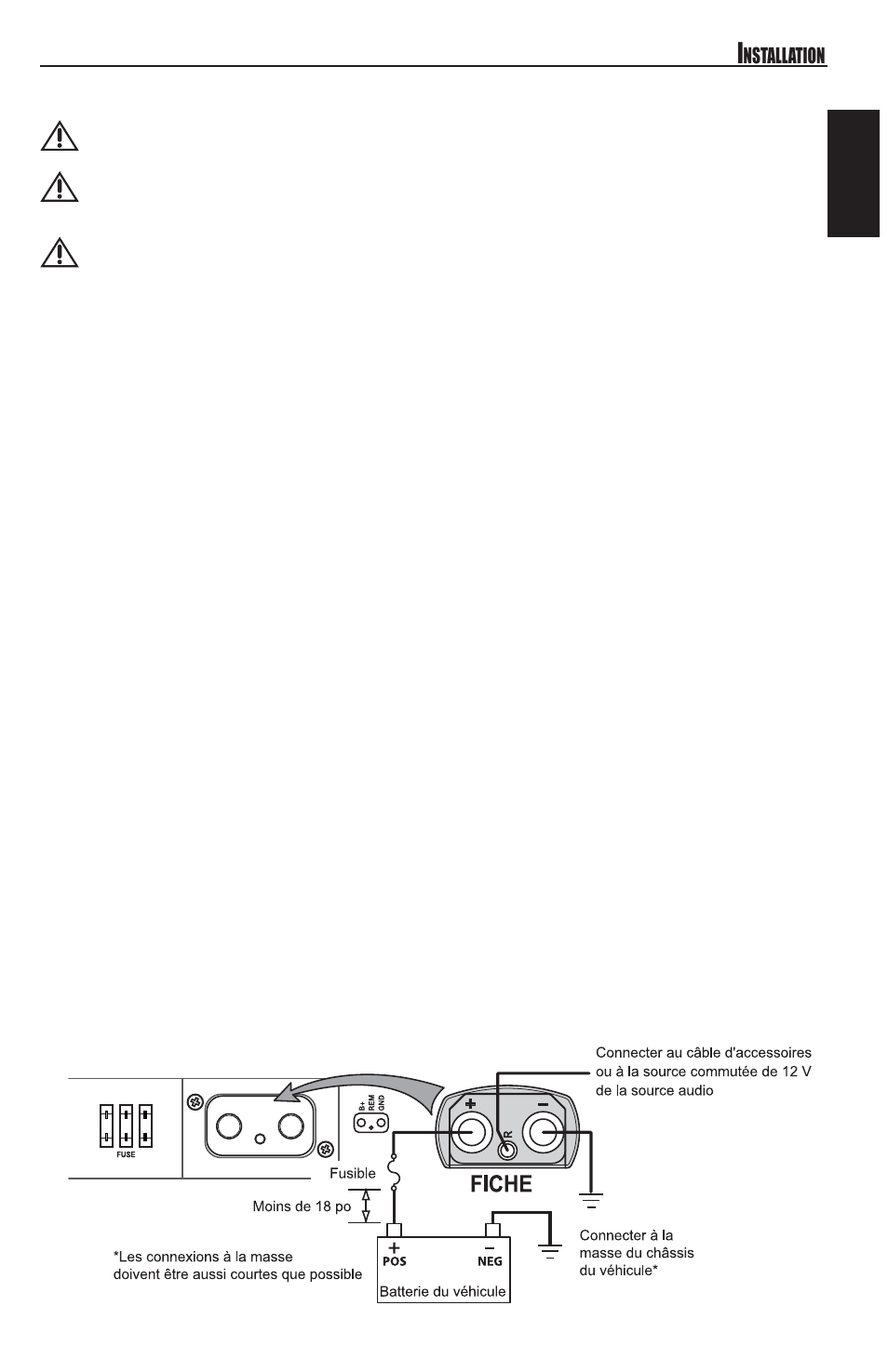 Français, Câblage du système, Connexion d'alimentation | MB QUART REFERENCE SERIES 4-CHANNEL AMPLIFIER RAA4200 User Manual | Page 19 / 76