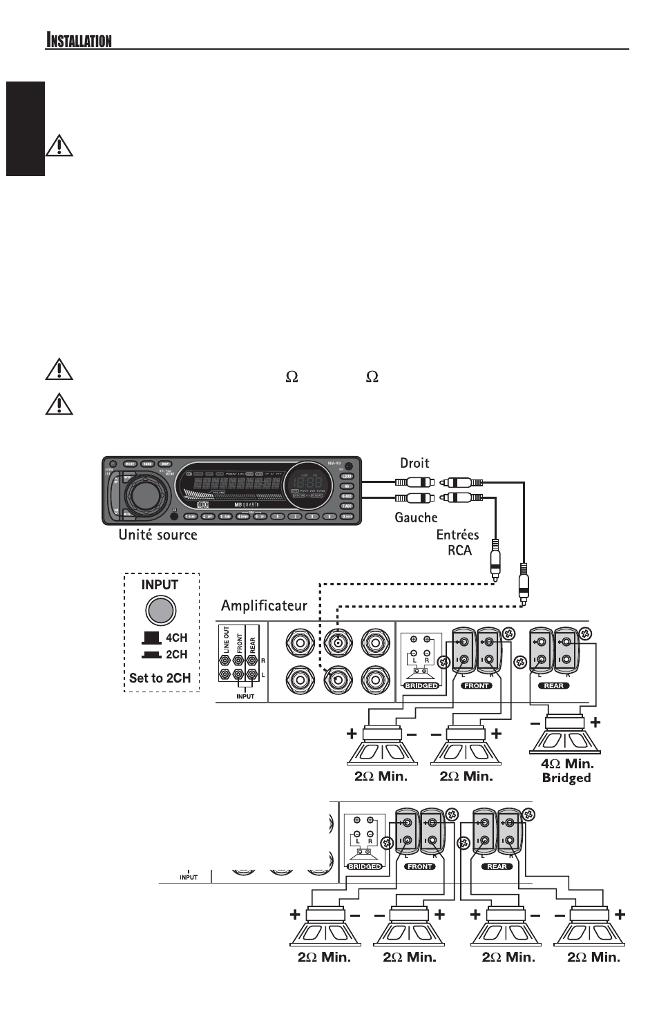 Français, Câblage à 2 voies | MB QUART REFERENCE SERIES 4-CHANNEL AMPLIFIER RAA4200 User Manual | Page 20 / 76