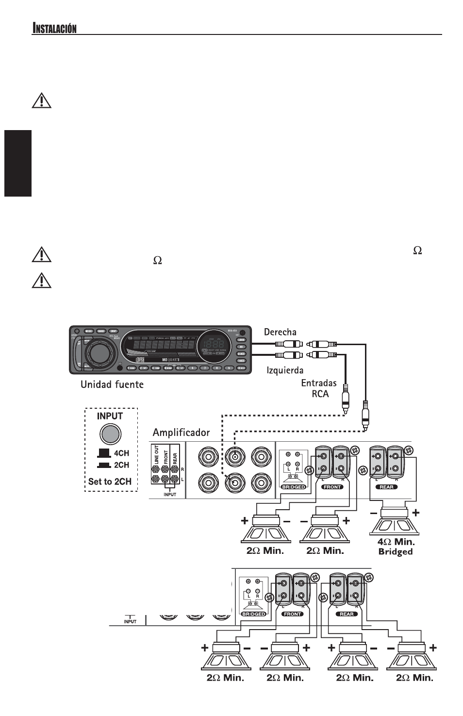 Español, Cableado para 2 canales | MB QUART REFERENCE SERIES 4-CHANNEL AMPLIFIER RAA4200 User Manual | Page 32 / 76