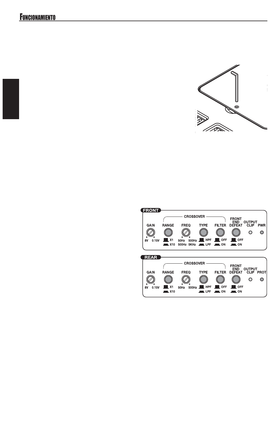 Español, Características de configuración, Ajustes | Cruce | MB QUART REFERENCE SERIES 4-CHANNEL AMPLIFIER RAA4200 User Manual | Page 34 / 76