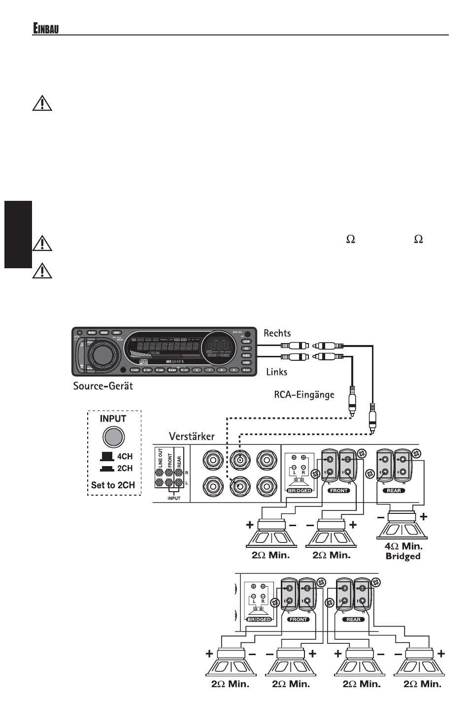 Deutsch, Zweikanalverkabelung | MB QUART REFERENCE SERIES 4-CHANNEL AMPLIFIER RAA4200 User Manual | Page 44 / 76