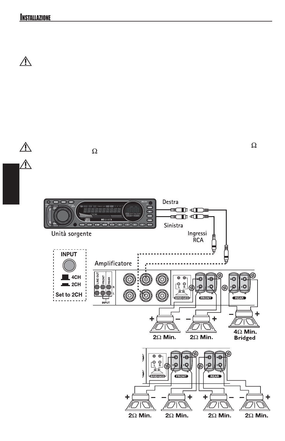 Italiano, Cablatura a 2 canali | MB QUART REFERENCE SERIES 4-CHANNEL AMPLIFIER RAA4200 User Manual | Page 56 / 76