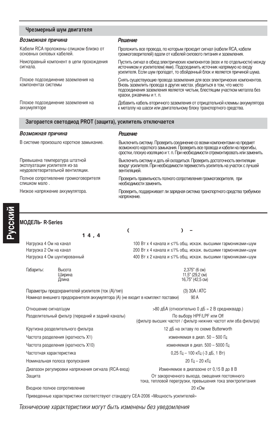 Усский | MB QUART REFERENCE SERIES 4-CHANNEL AMPLIFIER RAA4200 User Manual | Page 72 / 76