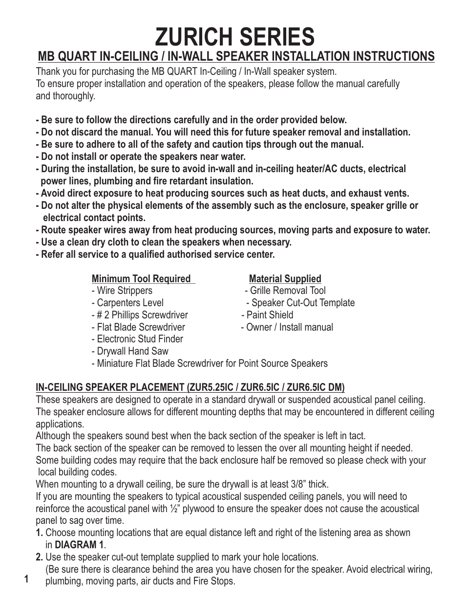 Zurich series | MB QUART ZUR65IC User Manual | Page 2 / 9