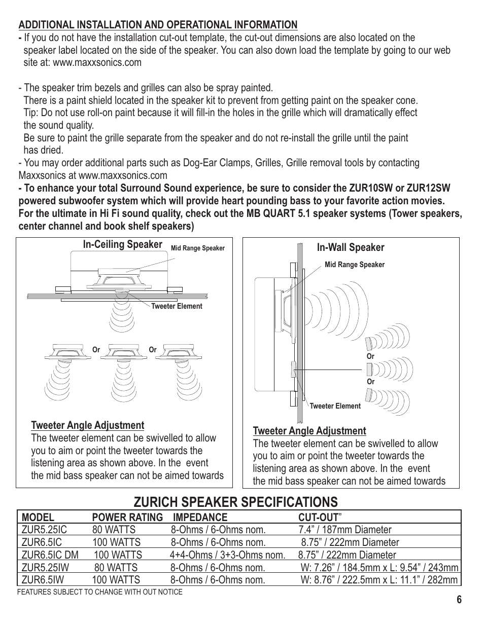 Zurich speaker specifications | MB QUART ZUR65IC User Manual | Page 7 / 9