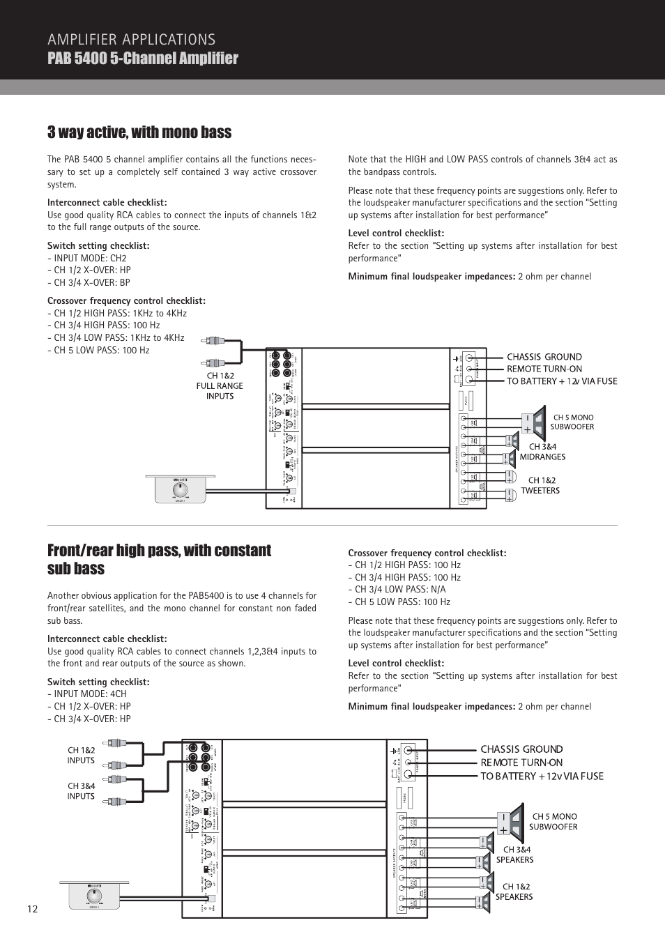 3 way active, with mono bass, Front/rear high pass, with constant sub bass | MB QUART PAB 2100 User Manual | Page 12 / 88