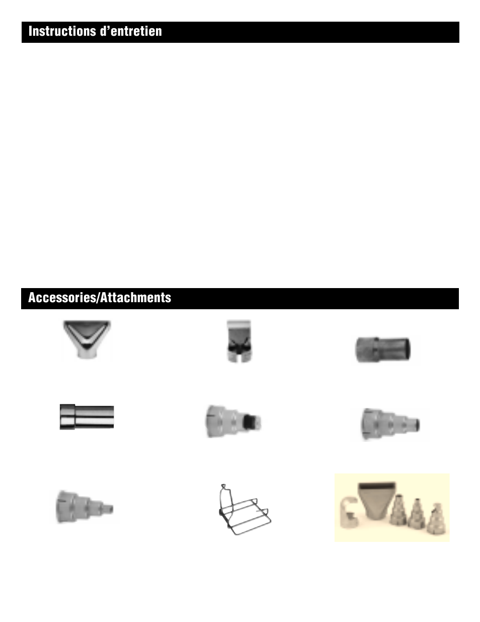 Accessories/attachments, Instructions d’entretien | Master Appliance 1425-3550 FPM130-900F User Manual | Page 14 / 24