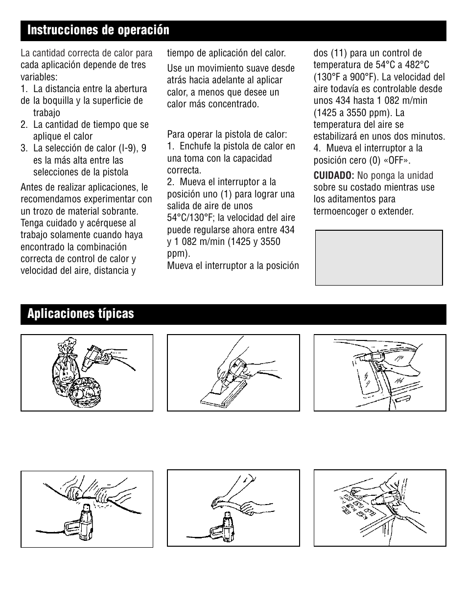 Instrucciones de operación aplicaciones típicas | Master Appliance 1425-3550 FPM130-900F User Manual | Page 19 / 24