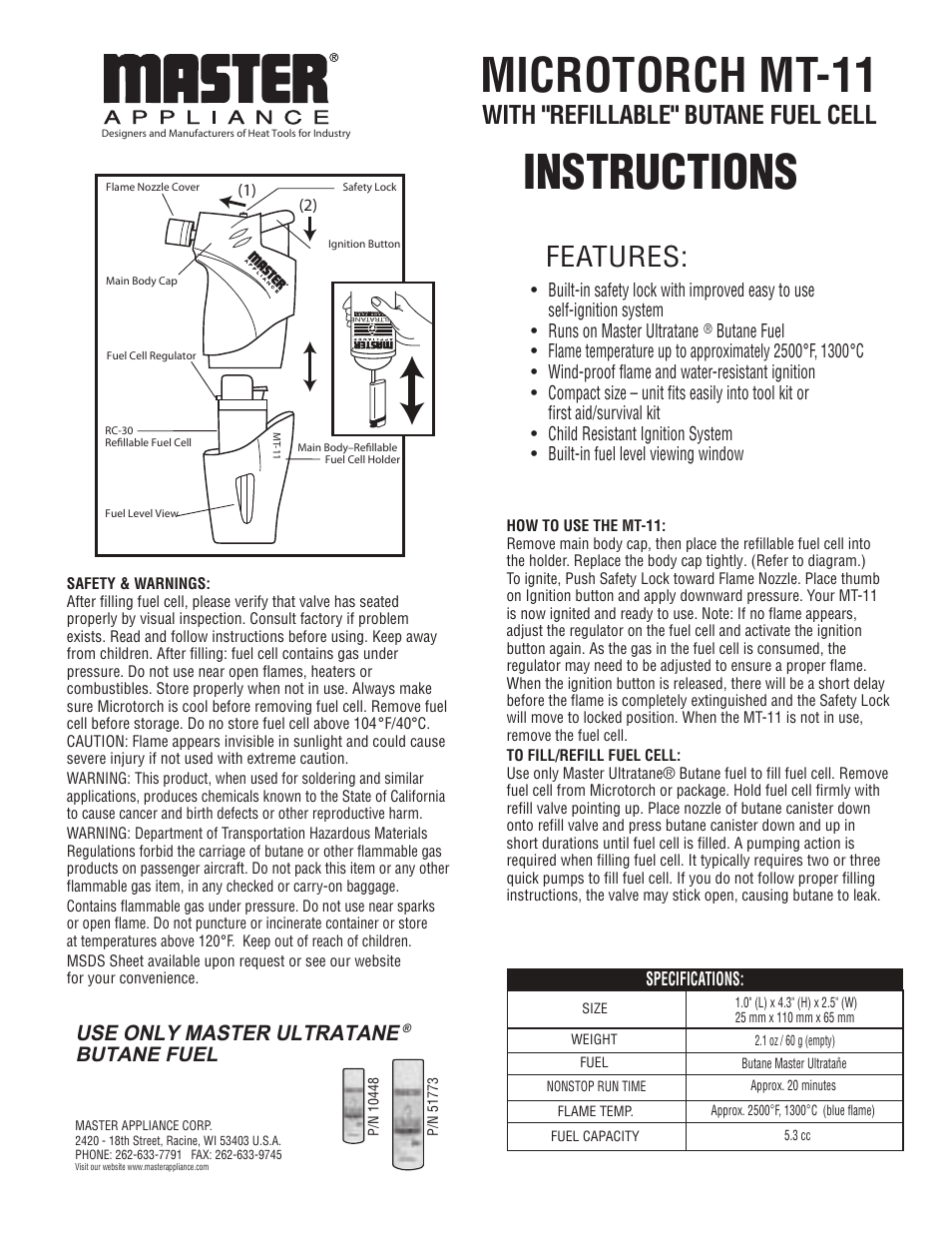 Master Appliance MICROTORCH MT-11 User Manual | 3 pages