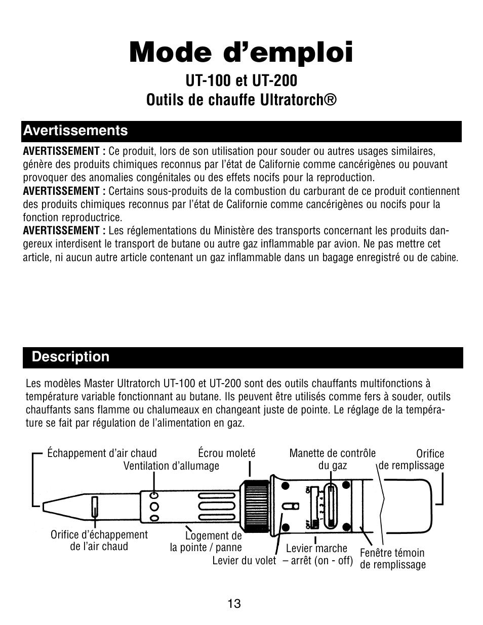 Mode d’emploi | Master Appliance UT-100 User Manual | Page 13 / 32