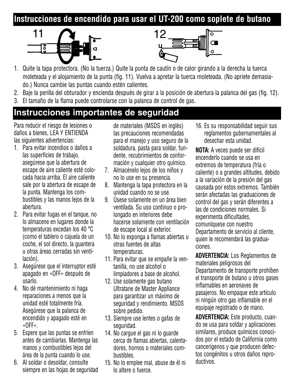 Instrucciones importantes de seguridad | Master Appliance UT-100 User Manual | Page 27 / 32