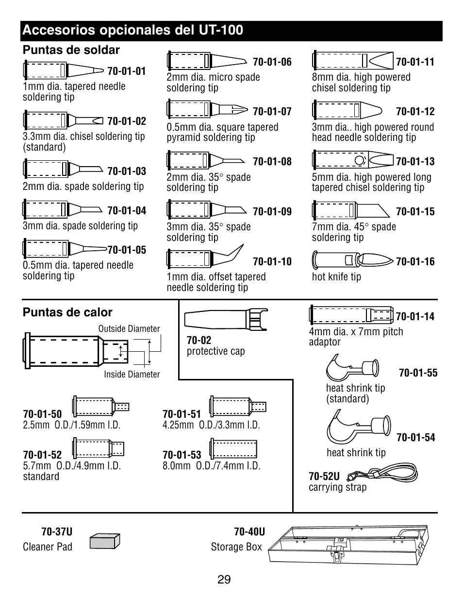 Accesorios opcionales del ut-100 | Master Appliance UT-100 User Manual | Page 29 / 32