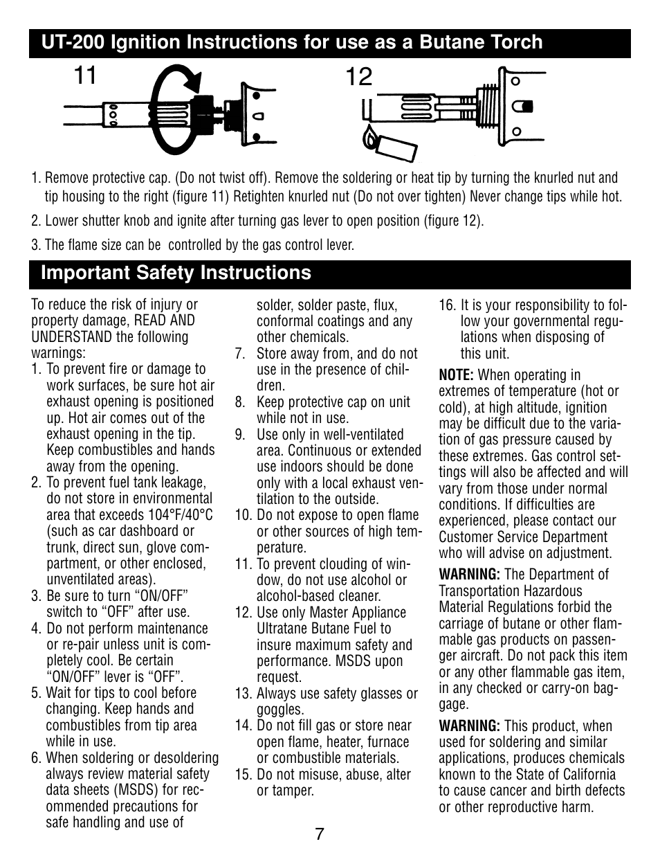 Important safety instructions | Master Appliance UT-100 User Manual | Page 7 / 32