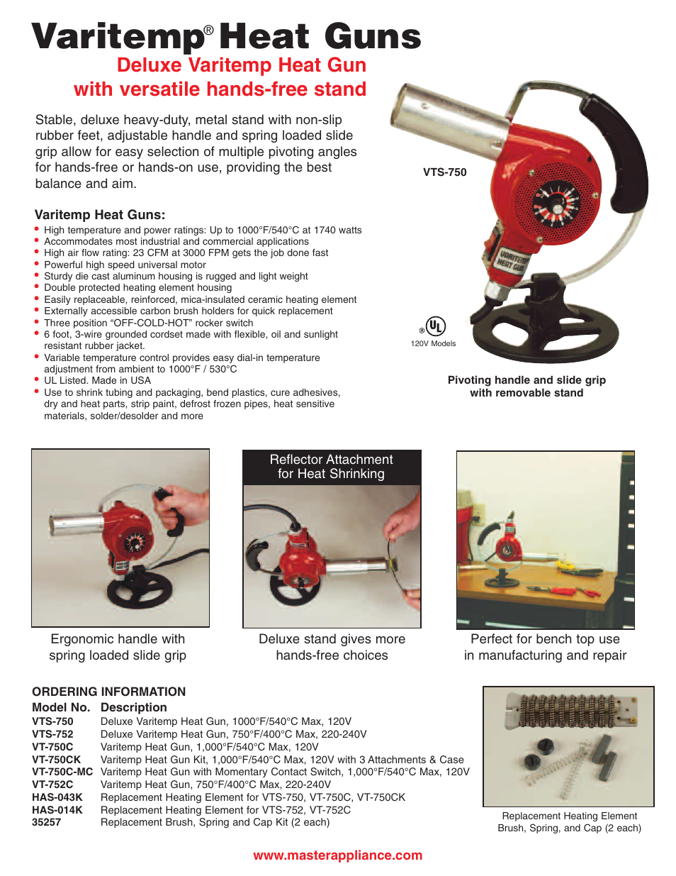 Varitemp heat guns | Master Appliance VTS-750 User Manual | Page 2 / 4