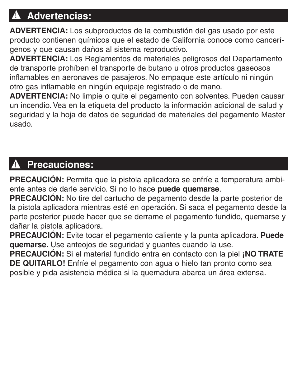 Advertencias, Precauciones | Master Appliance PORTAPRO GG-100 User Manual | Page 18 / 25