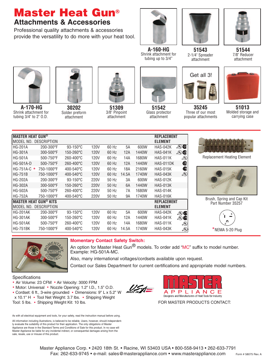Master heat gun, Attachments & accessories | Master Appliance HG Series User Manual | Page 4 / 4