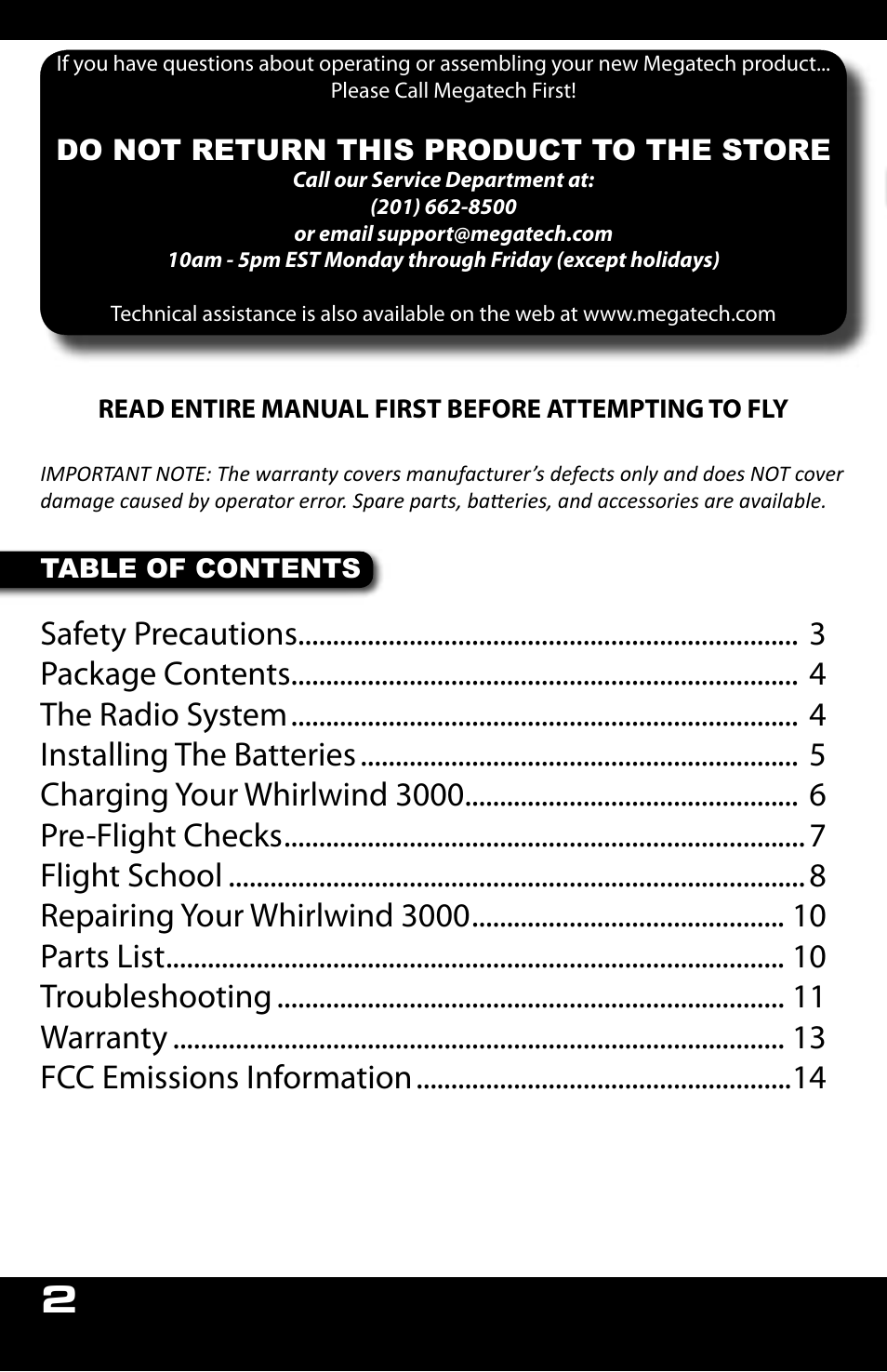 Do not return this product to the store | MegaTech Whirlwind 3000 User Manual | Page 2 / 16