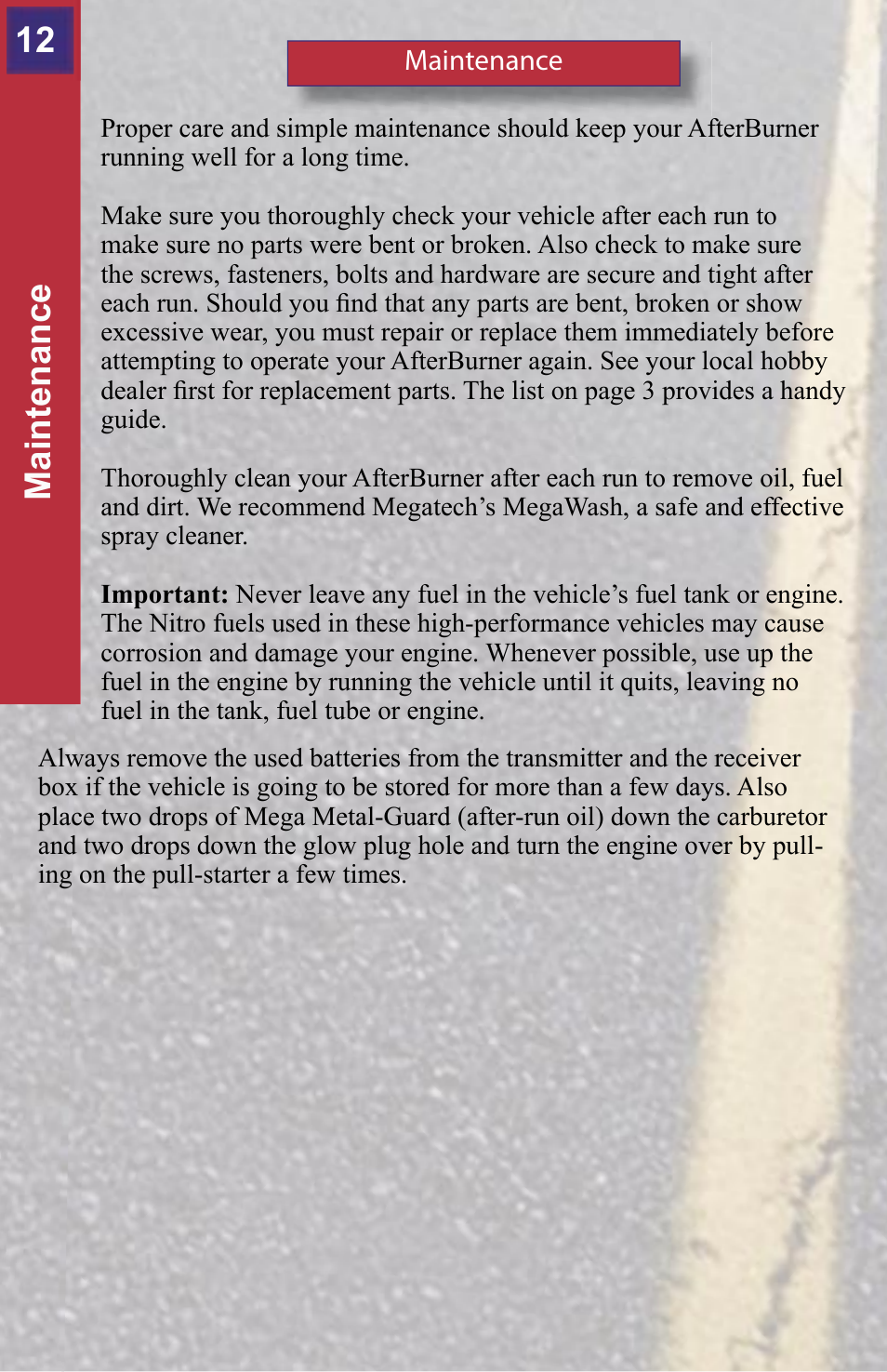 12 maintenance | MegaTech AfterBurner User Manual | Page 12 / 20