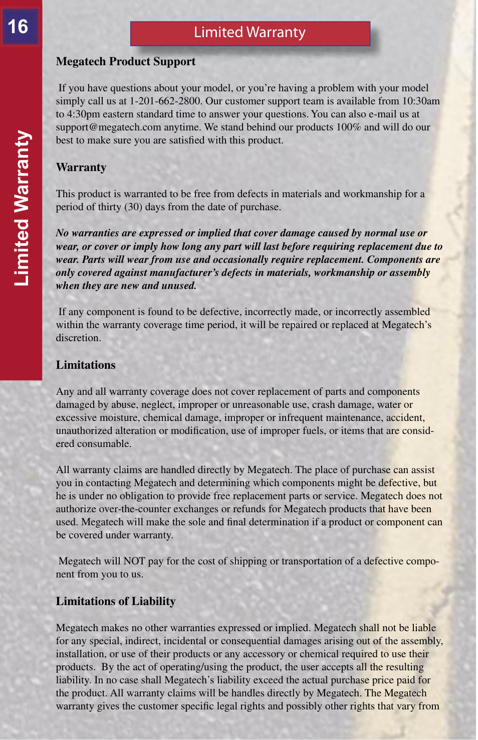 Limited w arranty, Limited warranty | MegaTech AfterBurner User Manual | Page 16 / 20