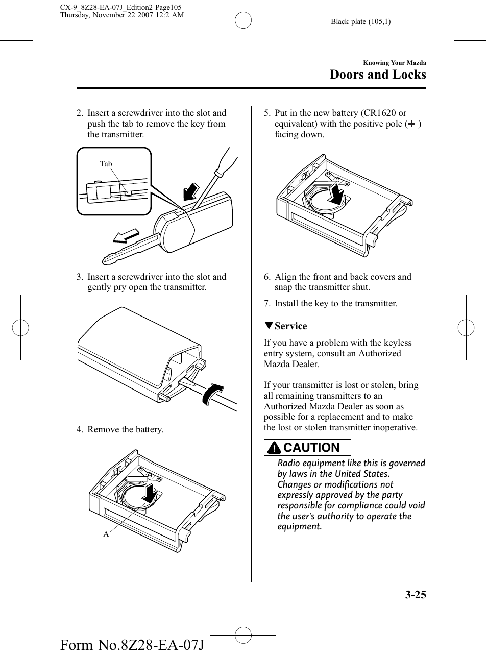 Doors and locks, Caution | Mazda 2008 CX-9 User Manual | Page 105 / 506