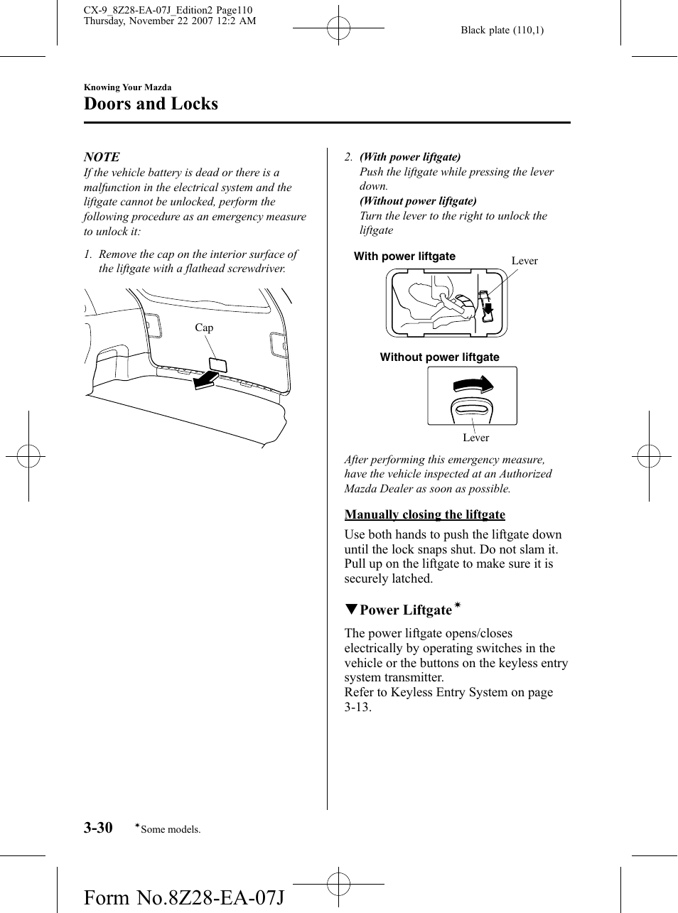 Doors and locks | Mazda 2008 CX-9 User Manual | Page 110 / 506