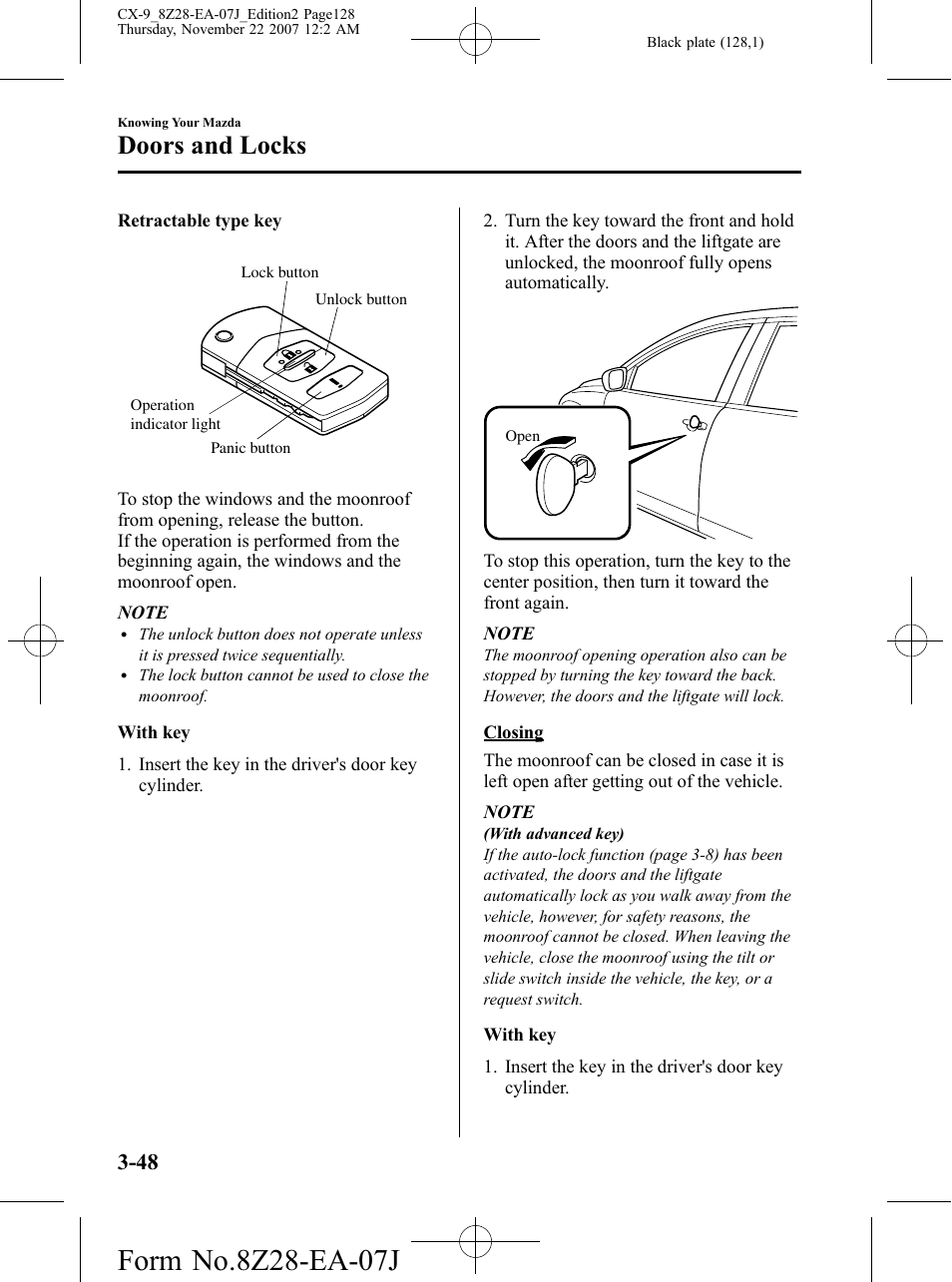 Doors and locks | Mazda 2008 CX-9 User Manual | Page 128 / 506