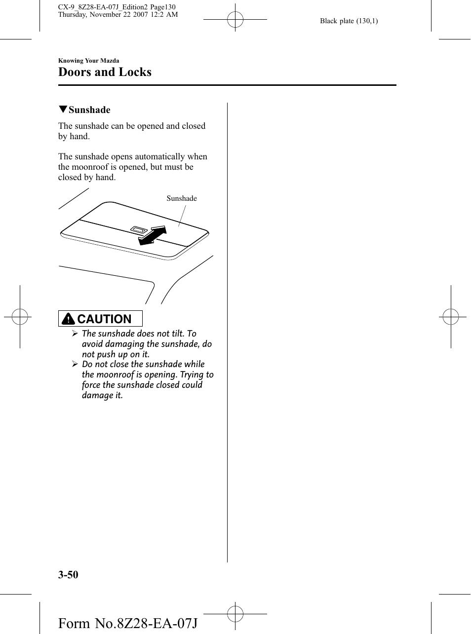 Doors and locks, Caution | Mazda 2008 CX-9 User Manual | Page 130 / 506